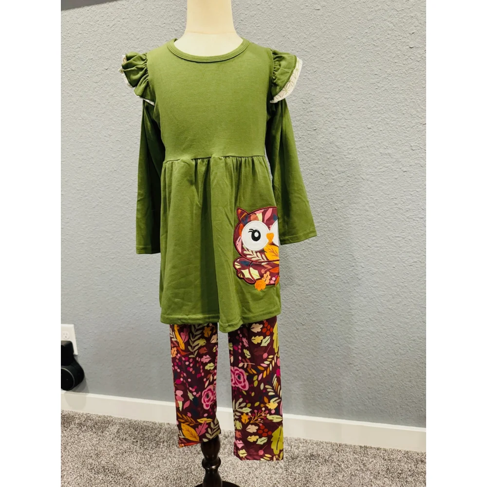 Wellington Designs Owl Joy Girls Outfit, Sz 6/7 NWT